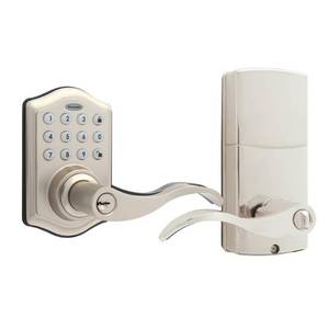 lot 2939 image: Honeywell Electronic Entry Lever Door Lock, Satin Nickel