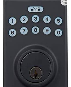 lot 2953 image: Amazon Basics Contemporary Electronic Keypad Deadbolt Door Lock, Keyed Entry, Matte Black