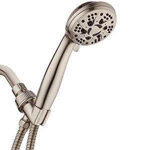 lot 48607 image: AquaDance High Pressure 6-Setting Brushed Nickel Handheld Shower 5 Foot Hose
