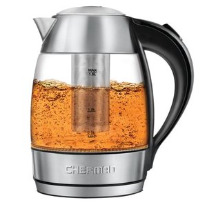 lot 48619 image: Chefman Electric Glass Kettle, Fast Boiling Water Heater w LED Lights