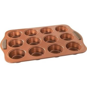 lot 48639 image: Nordic Ware Freshly Baked 12 Cup Copper & Steel Muffin Pan