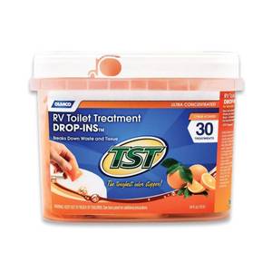 lot 48675 image: Camco 41183 TST Orange Citrus Scent RV Toilet Treatment Drop-Ins for RV Use, 30-Pack