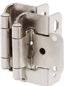 lot 48683 image: Decobasics Self Closing Partial Wrap Overlay Hinge Satin Nickel 25 pair  50 Hinge