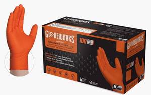 lot 48796 image: GLOVEWORKS ORANGE HEAVY DUTY NITRILE GLOVES