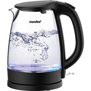 lot 48886 image: COMFEE Glass Electric Tea Kettle & Hot Water Boiler(BPA-Free), 1.7L, Cordless with LED Indicator, 1500W Fast Boil, Auto Shut-Off and Boil-Dry Protection