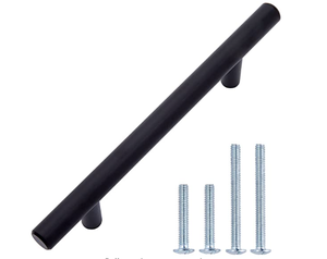 lot 48897 image: Euro Bar Cabinet Handle (12-inch Diameter), 6.38-inch Overall Length (4-inch Hole Center), Flat Black - 10-Pack