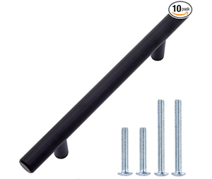 lot 48915 image: Euro Bar Cabinet Handle (12-inch Diameter), 6.38-inch Overall Length (4-inch Hole Center), Flat Black - 10-Pack
