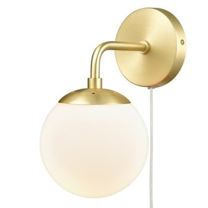 lot 31295 image: Light Society Greta Globe Plug-In Wall Sconce Brushed brasswhite