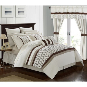 lot 31296 image: KING SIZE Chic Home 24 piece Lance Bed in a bag Luxury bed set IVORYBEIGEBROWN