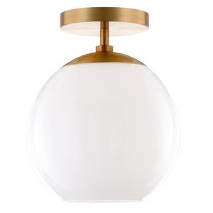 lot 31299 image: Bartlett Semi Flush Mount Ceiling Light- Brass with White Milk Glass