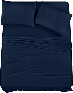 lot 31310 image: Soft Microfiber 5-piece Split King Bed Sheet Set NAVY