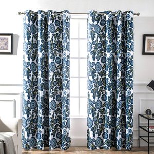 lot 31322 image: Driftaway Bird Tree Floral FlowerLeaf Lined Thermal Insulated BlackoutRoom Darkening Grommet Energy Saving Window Curtains, 2 Layer, Set Of Two Panels, Each 52X84 (Navy)