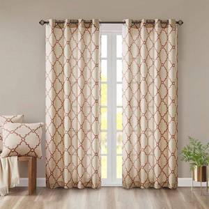 lot 31428 image: Pair of Saratoga 50 x 84 Fretwork-Print Grommet Curtain Panels