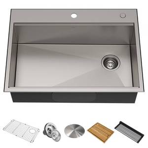 lot 31449 image: KRAUS Kore Workstation Drop-In Stainless Steel Kitchen Sink-(30 X 22)Retail$379.95