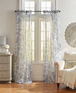 lot 31489 image: Pair of Elrene Westport Floral Tie-Top Sheer Window Curtains