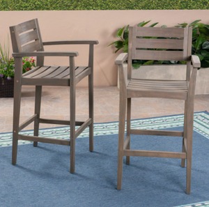 lot 31281 image: Stamford Outdoor Rustic Acacia Wood Barstool (Set of 2) by Christopher Knight Home GRAY FINISH