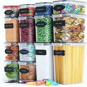 lot 31319 image: Chefs Path Airtight Food storage 14 piece container set (comes with spoonset and chalkboard labels and marker)