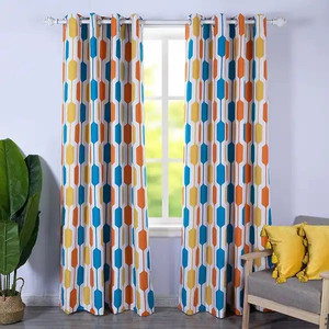 lot 32138 image: DriftAway Riley Geo Pattern Mid Century Lined Blackout Grommet Window Curtain Panel Pair - 52 Width X 84  Length - Teal Gold Orange