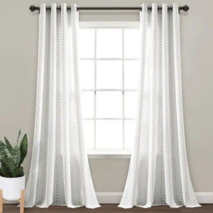 lot 32139 image: Lush Decor Hygge Stripe Window Curtain Panel Pair - 108 x 52 - 108 Inches - Taupe & White
