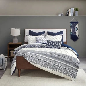 lot 32154 image: The Curated Nomad Natoma Cotton Chenille Printed Duvet Cover Set - Navy - King - Cal King