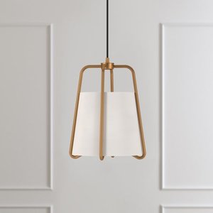 lot 32160 image: Marduk Contemporary Antique Brass Pendant with White Linen Shade Retail$104.99