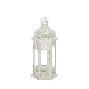 lot 32162 image: Antique-Style Distressed Floral Lantern - Distressed White - 10.5 Tall