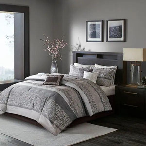 lot 32174 image: Madison Park Melody 7 Piece Jacquard Comforter Set - GreyTaupe - King