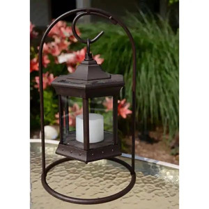 lot 32179 image: Solar Lantern Arch Stand - Solar Lantern Arch Stand Frosted Glass 7 inches wide x 8 inches high