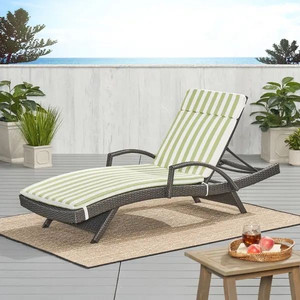 lot 32185 image: Salem Outdoor Chaise Lounge Cushion by Christopher Knight Home - greenwhite stripe