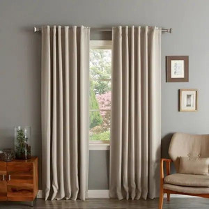 lot 32192 image: Solid Insulated Thermal Blackout Curtain Panel Pair - 52 X 96 - Biscuit