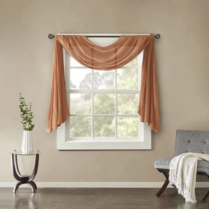 lot 32199 image: Madison Park Kaylee Solid Lightweight Crushed Sheer Curtain Scarf - 42 x 216 - Spice - set of 2