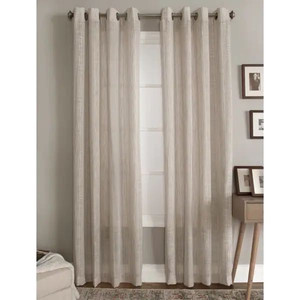 lot 32202 image: Set of 2 Porch & Den Pair of Annamae Grommet-Top Curtain Panel - 50x95 - COBBLESTONE
