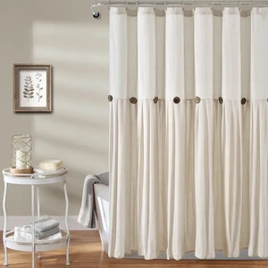 lot 32204 image: Lush Decor Linen Button Shower Curtain - Off White - 72 x 72