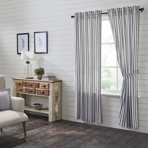 lot 32207 image: Sawyer Mill Black Ticking Stripe Panel Set by VHC Brands - 84x40
