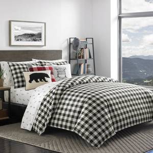 lot 32213 image: Eddie Bauer Mountain Plaid Black and Off-White Duvet Cover Set - Black - Queen - 3 Piece