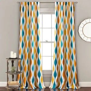 lot 32216 image: Lush Decor Mid Century Geo Room Darkening Window Curtain Panel Pair - 52W x 84L - Turquoise & Orange