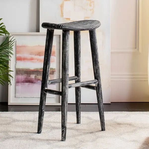 lot 32227 image: SAFAVIEH 30.7 -inch Colton Wood Black  White Washed Barstool - 17.7 x 11 x 30.7
