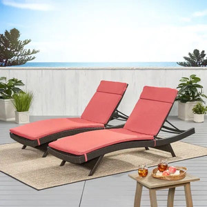lot 32251 image: Salem Outdoor Chaise Lounge Cushion ONLY (Set of 2) by Christopher Knight Home - 79.25L x 27.50W x 1.50H - Red