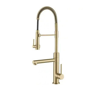 lot 32254 image: Kraus Artec Pro 2-Function Commercial Style Pre-Rinse Kitchen Faucet - Brushed Gold