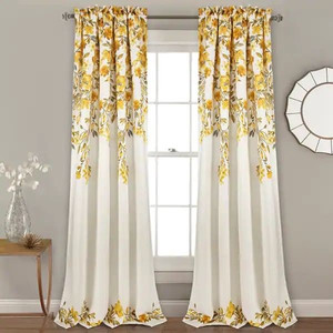 lot 32255 image: Porch & Den Elcaro Floral Room Darkening Curtain Panel Pair - 52w x 84l - Yellow & Gray
