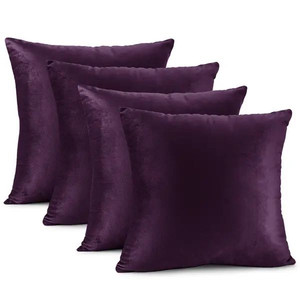 lot 32260 image: Nestl Solid Microfiber Soft Velvet Throw Pillow Cover (Set of 4) - 26 x 26 - Eggplant Purple