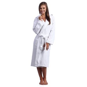 lot 32264 image: Classic Turkish Cotton White Hooded Kimono Terry Cloth Bathrobe with 2 Pockets SIZE ML