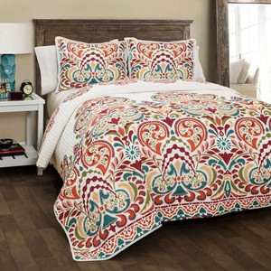 lot 32273 image: The Curated Nomad La Boheme Damask 3-pc. Quilt Set - Turquoise - King
