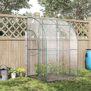 lot 32279 image: Outsunny Outdoor Walk-In Lean to Wall Tunnel Greenhouse with 2 Zippered Roll Up Doors, 5 x 4 x 7 ft - 56.25L x 46.5W x 83.5H