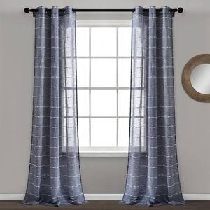 lot 31346 image: Lush Decor Farmhouse Textured Sheer Sheer 84 x 38 Textured Navy 100% Polyester Metal Grommets Pair Window Panel