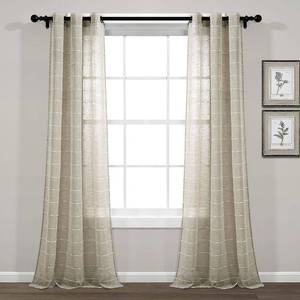 lot 31377 image: Set of 2 Lush Decor (84 x 38) Farmhouse Textured Grommet Sheer Window Curtain Panels Neutral