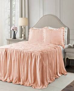 lot 31401 image: Ravello Pintuck Ruffle Skirt 3Pc Full Bedspread Set PEACH