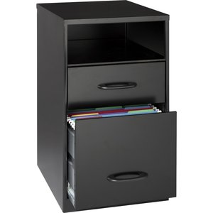 lot 31406 image: Space Solutions Home Office 2 Drawer Vertical Steel Filing Cabinet with Shelf, Black