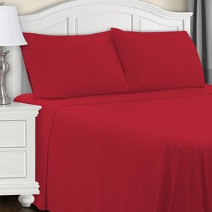 lot 31506 image: Extra Soft All Season 100% Cotton Flannel Solid Bedding Sheets & Pillowcases, 4-Piece Sheet set by Impressions - Twin RED