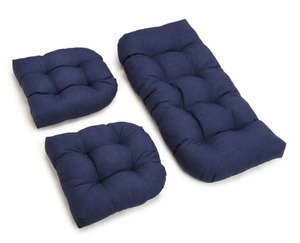lot 31417 image: Linen navy 3pc outdoor cushion set (WHITE EDGING)